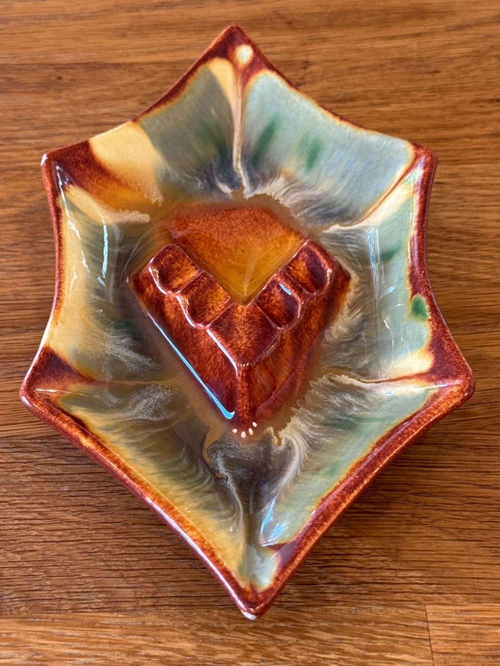 🍂 Vintage Royal Haeger #138 Diamond Ashtray | Briar Agate Drip Glaze